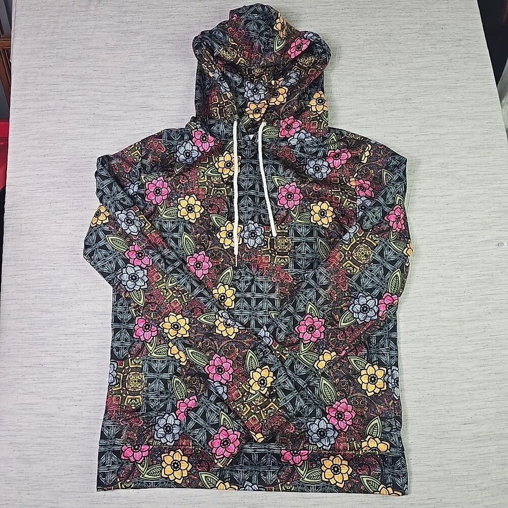 Women’s Floral Graphic Hoodie Size M – Colorful All Over Print Pullover...